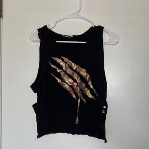 Bear dance tank- Black Sleeveless Top with Graphic Design- size small